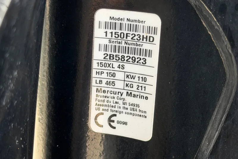 Slide: The Image of Label on Mercury Marine engine, model 1150F23HD, 150 HP, 2019 Tahoe 550 TS. - 67