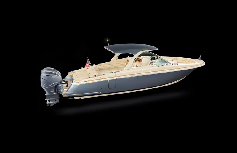 Slide: The Image of 2026 Chris-Craft Launch 35 GT boat with sleek design and dual outboard motors. - 14