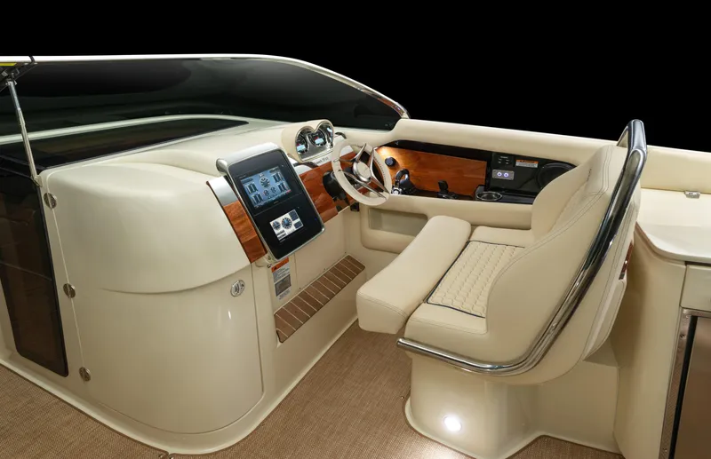 Slide: The Image of Luxurious helm of 2026 Chris-Craft Launch 35 GT with modern controls and plush seating. - 5
