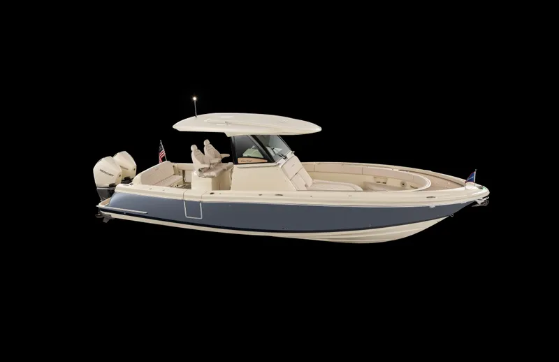 Slide: The Image of 2025 Chris-Craft Catalina 30 boat with dual engines, sleek design, and elegant finish. - 3