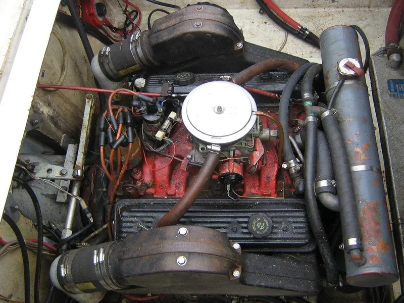 Slide: The Image of Engine compartment of a 1983 Bayliner 2850 Contessa boat. - 16