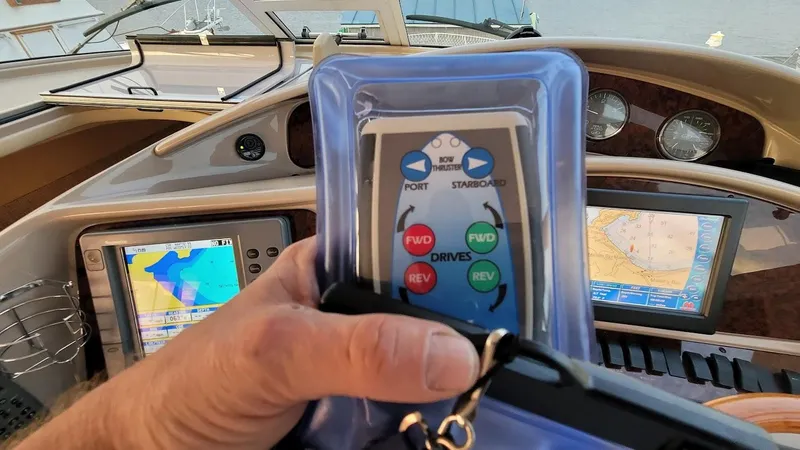 Slide: The Image of Shower area in 2003 Sea Ray 390 Motor Yacht with curtain and built-in shelves. - 28