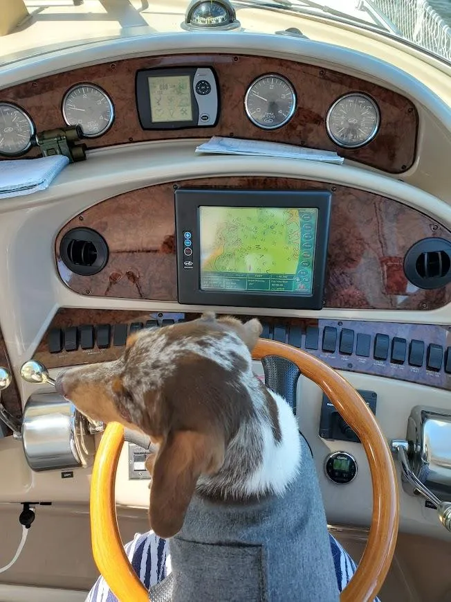 Slide: The Image of Engine compartment of a 2003 Sea Ray 390 Motor Yacht with visible wiring and components. - 33