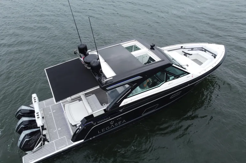 Slide: The Image of 2022 Formula 380 Super Sport Crossover OB on water, aerial view. - 12