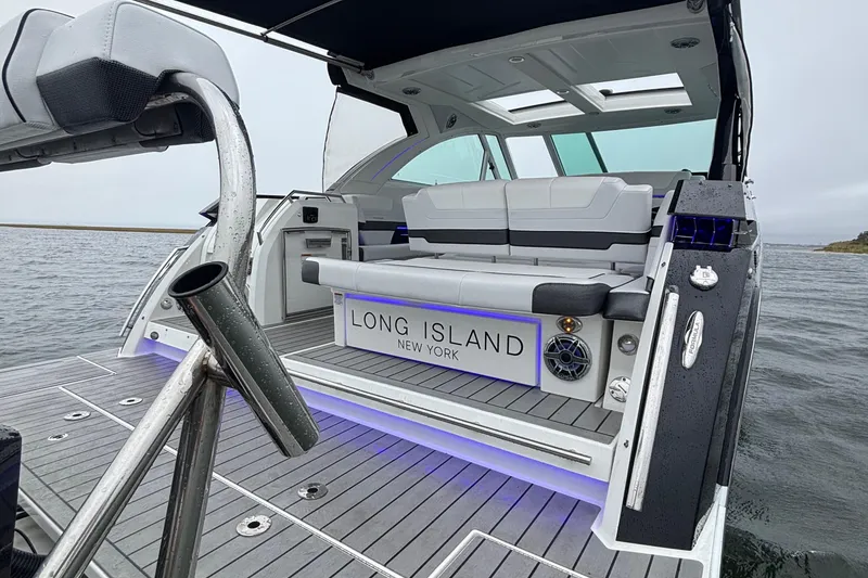 Slide: The Image of 2022 Formula 380 Super Sport Crossover OB boat with Long Island, New York signage. - 47