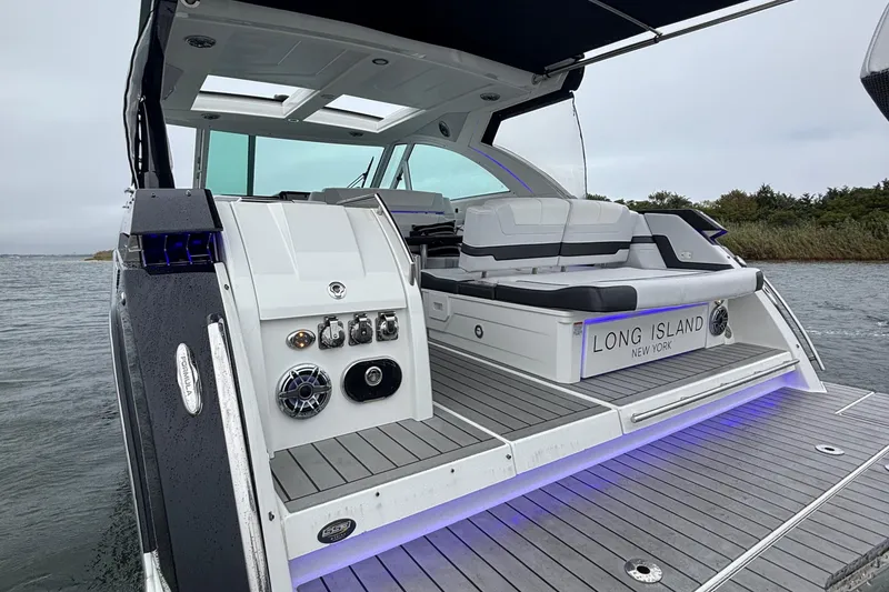 Slide: The Image of 2022 Formula 380 Super Sport Crossover OB yacht with sleek design, docked in Long Island. - 48