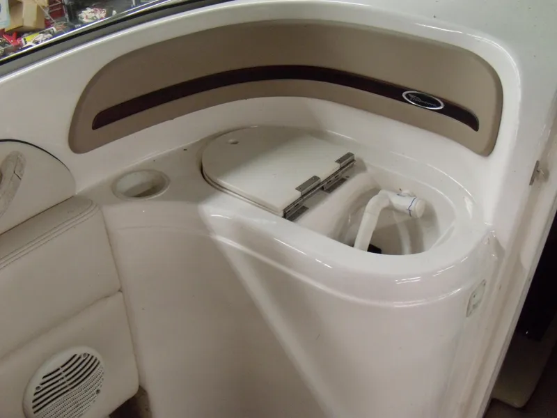 Slide: The Image of 2000 Chaparral 235 SSi boat interior detail with storage compartment and speaker. - 10