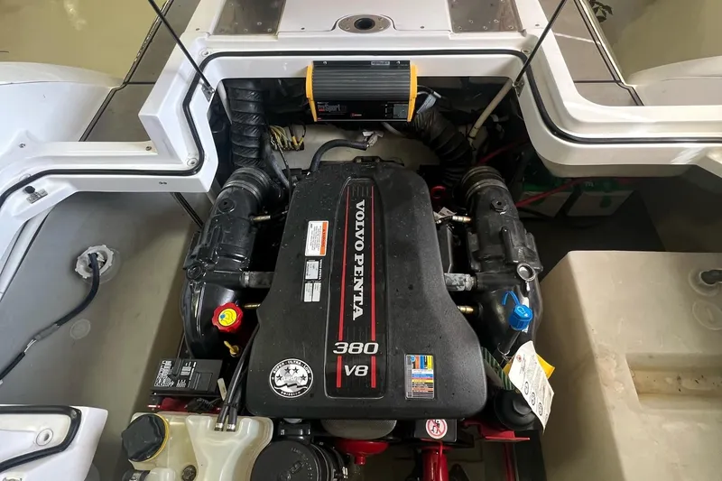 Slide: The Image of 2016 Cobalt R5 WSS boat engine compartment with Volvo Penta 380 V8 engine. - 9