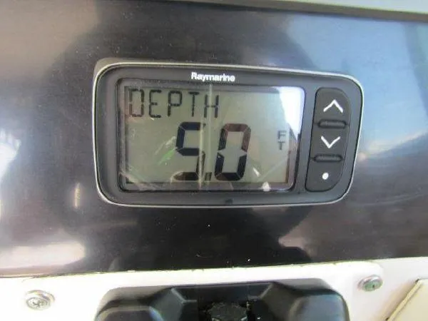 Slide: The Image of Raymarine depth gauge showing 50 feet on a 2000 Albin Tournament Express. - 22