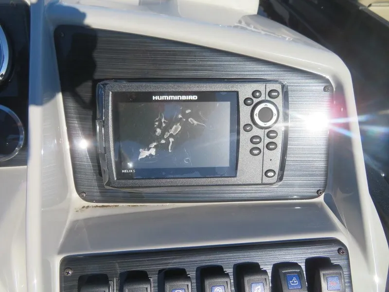 Slide: The Image of 2023 Sylvan Mirage X5 boat dashboard with Humminbird Helix fish finder. - 10