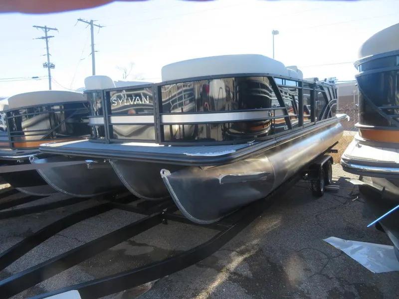 Slide: The Image of 2023 Sylvan Mirage X5 pontoon boat on trailer. - 4