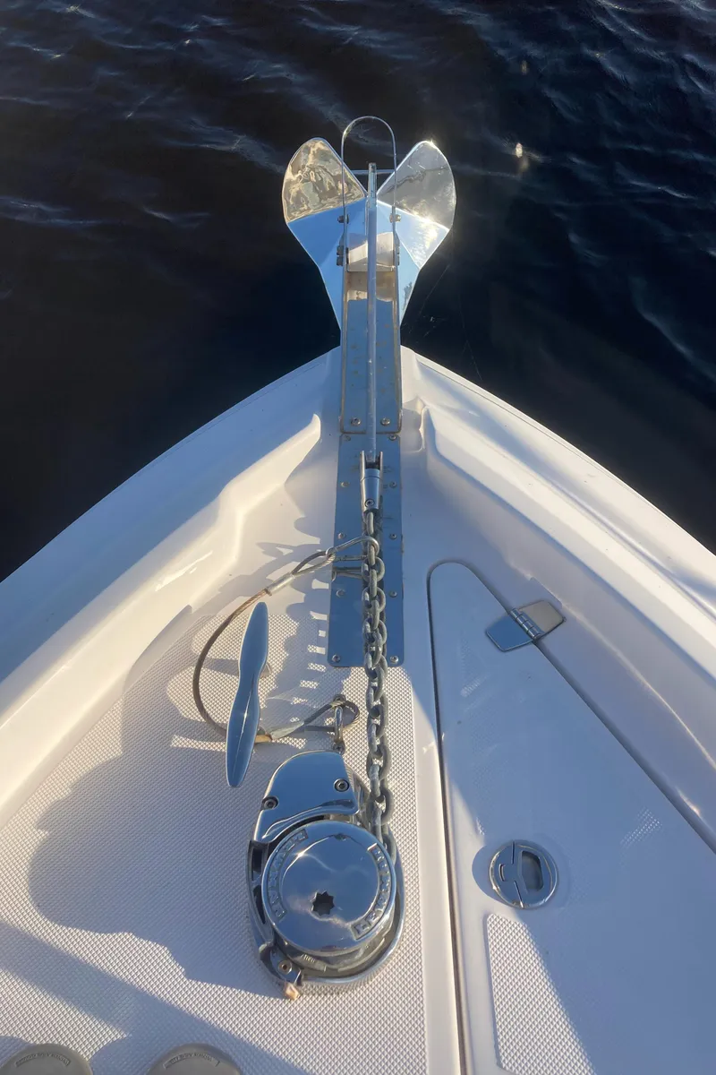 Slide: The Image of Bow of 2015 Regal 28 Express boat with anchor and chain. - 14