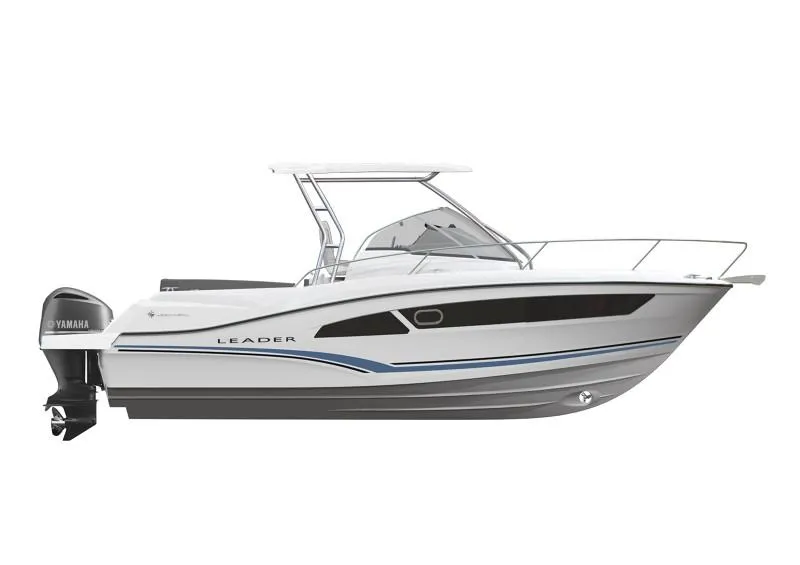 Slide: The Image of 2025 Jeanneau Leader 9.0 WA S2 boat with Yamaha outboard motor, side view. - 15