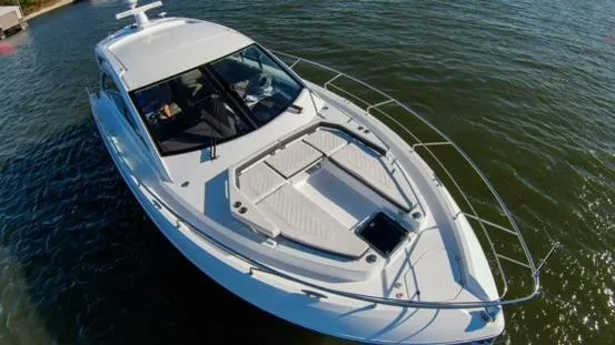 Slide: The Image of 2018 Cruisers Yachts 50 Cantius on the water, aerial view. - 10