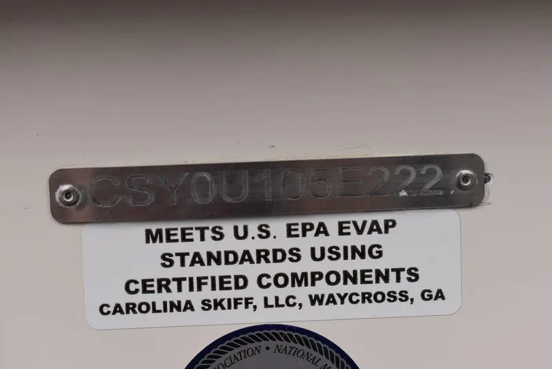 Slide: The Image of 2022 Carolina Skiff 19 Ultra Elite compliance plate, meets U.S. EPA standards. - 8