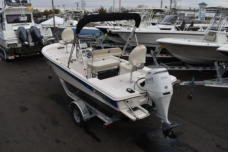 Slide: The Image of 2023 Carolina Skiff 178 JLS boat with Suzuki 90 engine on trailer. - 4