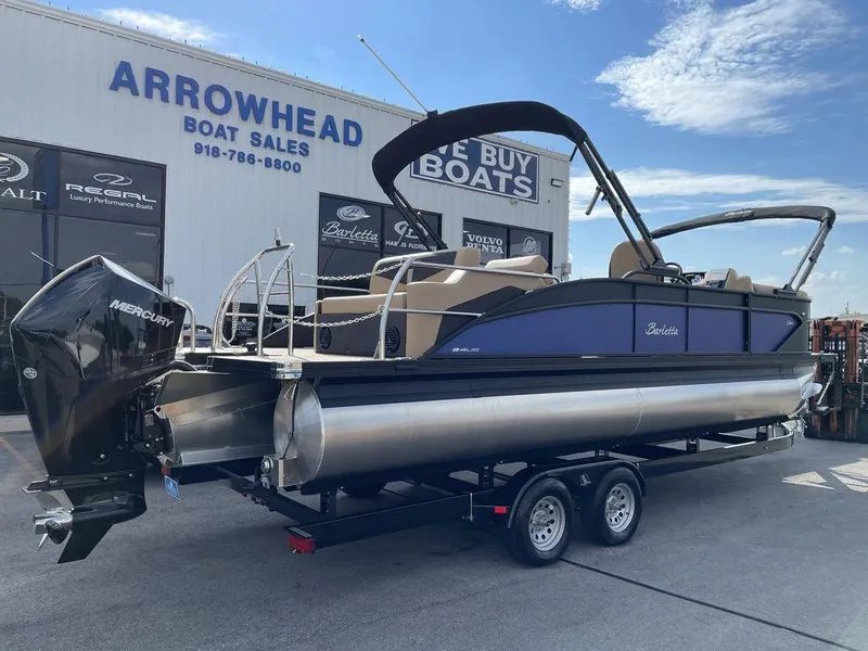 Slide: The Image of 2023 Barletta Cabrio 24 UE pontoon boat on trailer at Arrowhead Boat Sales. - 13