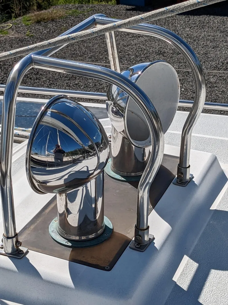 Slide: The Image of Stainless steel boat fittings on a 1995 Freedom 40/40 yacht deck. - 10