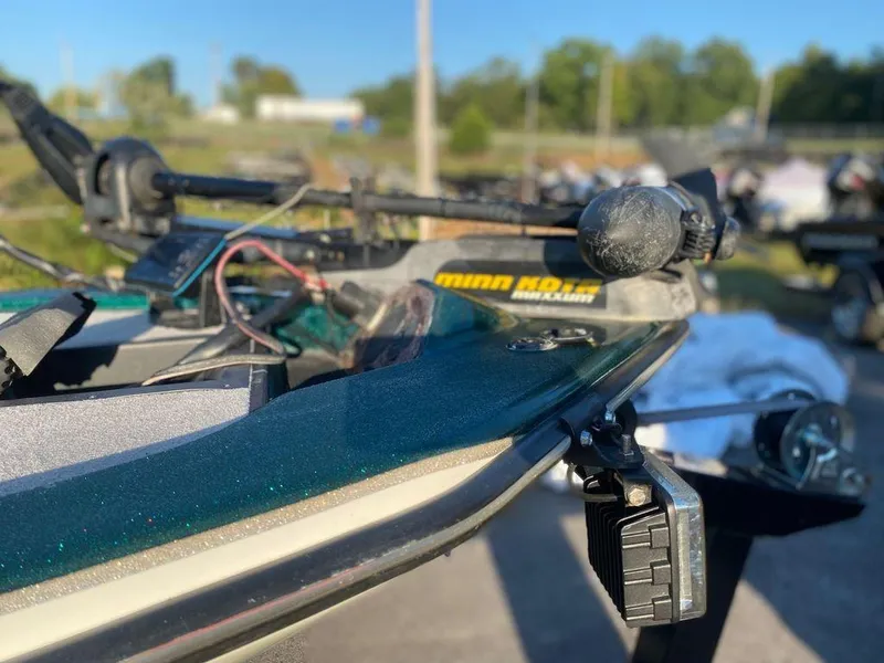 Slide: The Image of Close-up of a 2002 Bumble Bee 18 boat with Minn Kota trolling motor. - 11