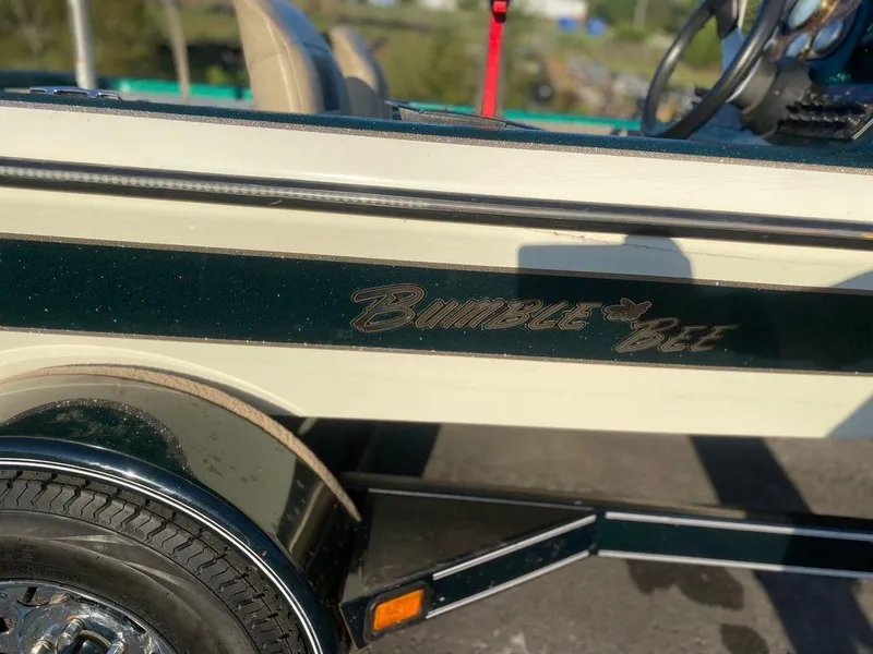 Slide: The Image of Bumble Bee 18 boat, 2002 model, close-up of logo and trailer. - 5