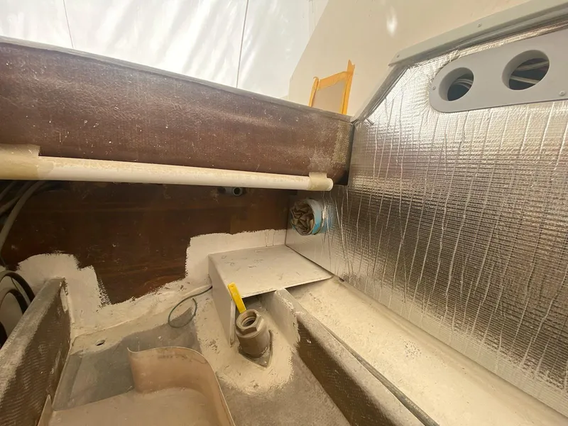 Slide: The Image of Interior view of 2023 Albemarle 35 Express Coupe boat under construction. - 8