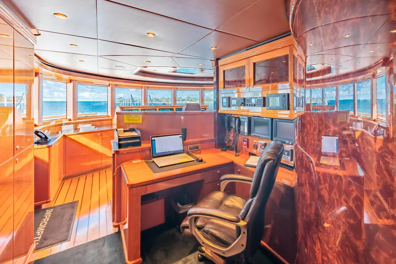 Slide: The Image of Luxurious 2011 Trinity Yachts CUSTOM yacht interior with navigation equipment and panoramic ocean view. - 32