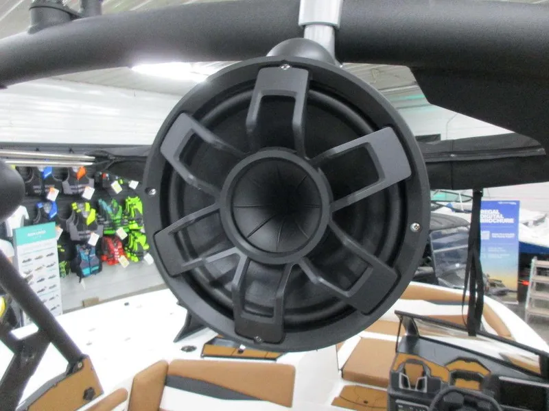 Slide: The Image of Close-up of a speaker on a 2023 Axis A225 boat. - 11