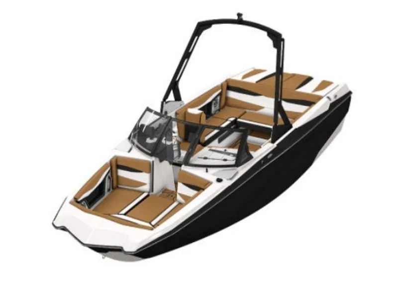 Slide: The Image of 2023 Axis A225 boat with black and white exterior and tan interior. - 15