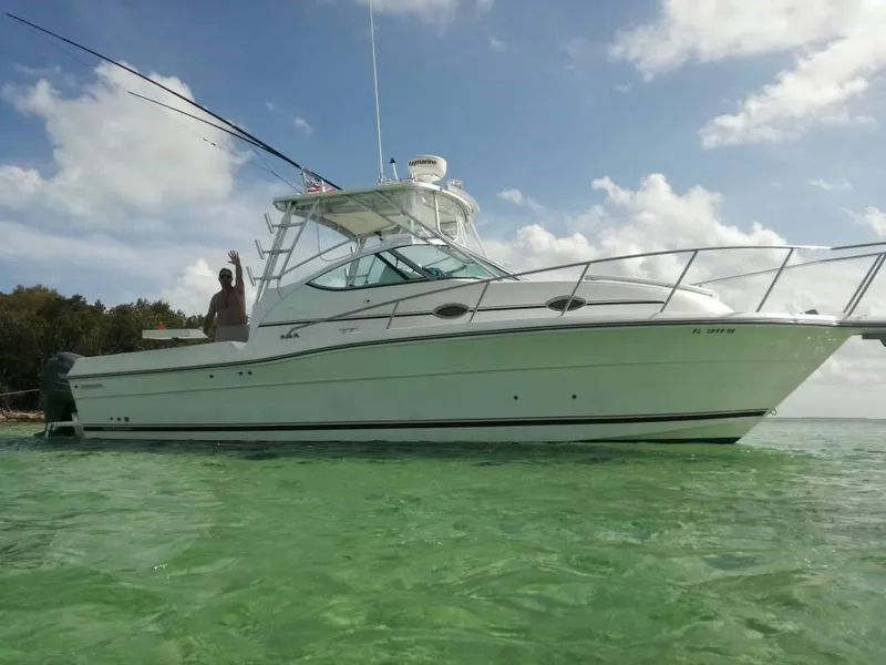 The Image of 2006 Stamas 320 Express boat on clear water under a partly cloudy sky. - 0