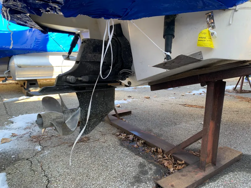 Slide: The Image of 2006 Chaparral 276 Signature boat propeller and stern drive on a stand. - 21
