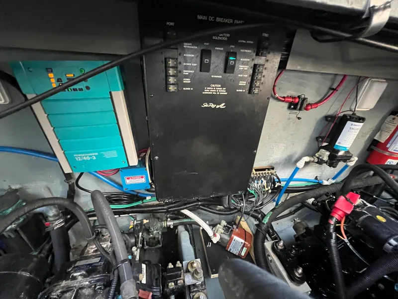 Slide: The Image of Engine room of 2000 Sea Ray 34 DA with electrical panel and wiring. - 20