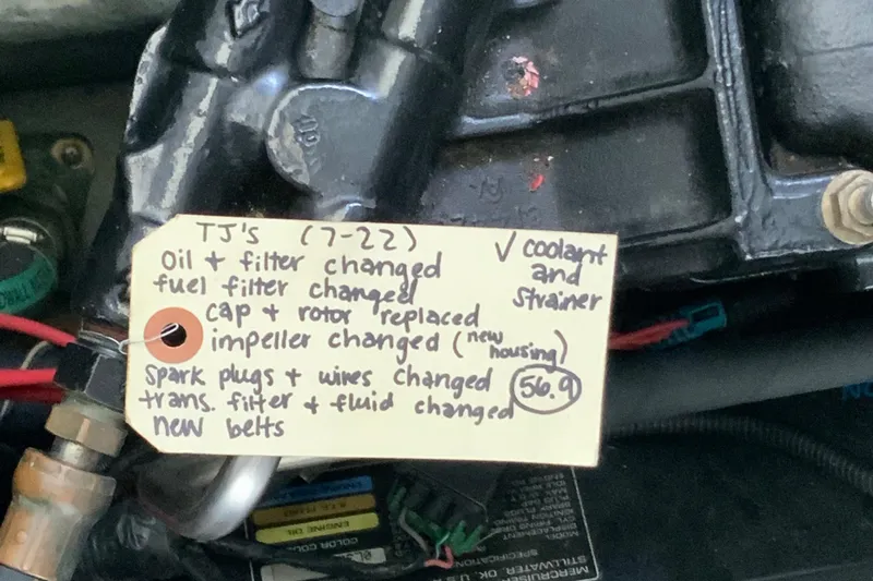 Slide: The Image of Maintenance note on a 2000 Sea Ray Sundancer engine detailing recent service updates. - 16