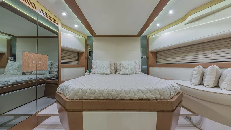 Slide: The Image of Luxurious bedroom interior of 2015 Dominator 800 yacht with modern design and ambient lighting. - 32