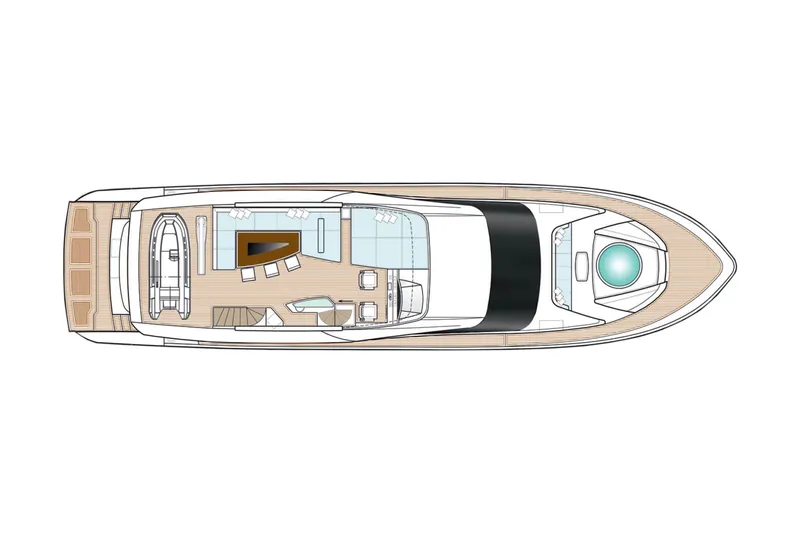 Slide: The Image of Top view layout of 2015 Dominator 800 yacht, showcasing deck and interior design. - 34