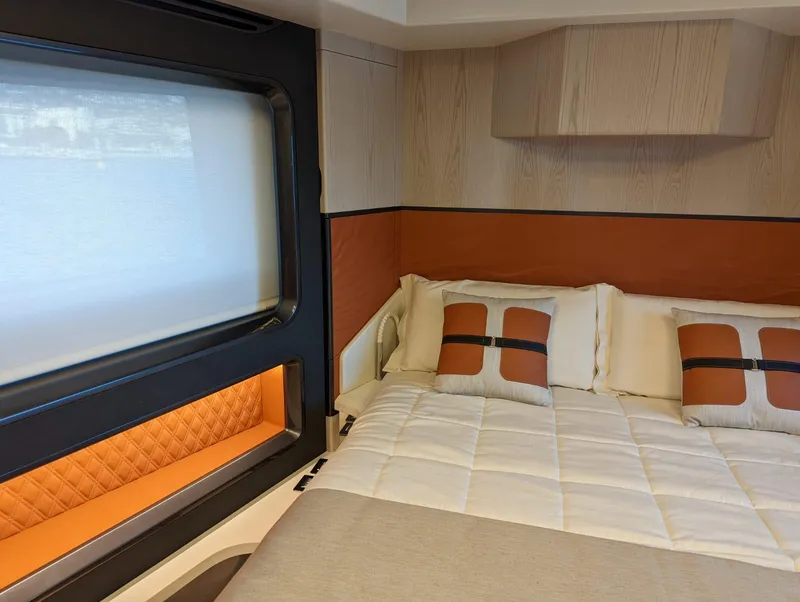 Slide: The Image of Luxurious bedroom interior of 2023 Astondoa 677 Coupe yacht with modern design. - 42