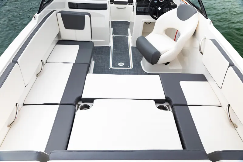 Slide: The Image of 2023 Bayliner VR4 OB boat interior with spacious seating and modern design. - 17