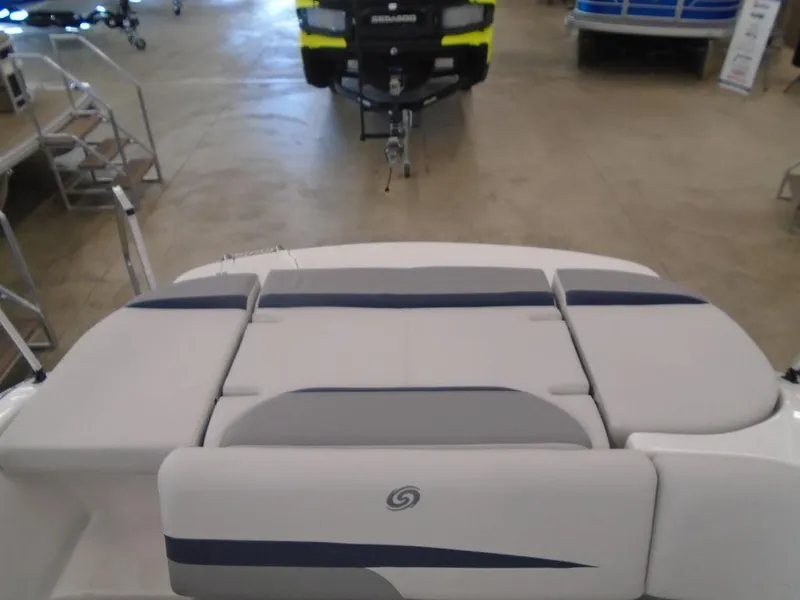Slide: The Image of 2023 Hurricane SunDeck Sport 188 IO boat interior, rear seating area in showroom. - 6