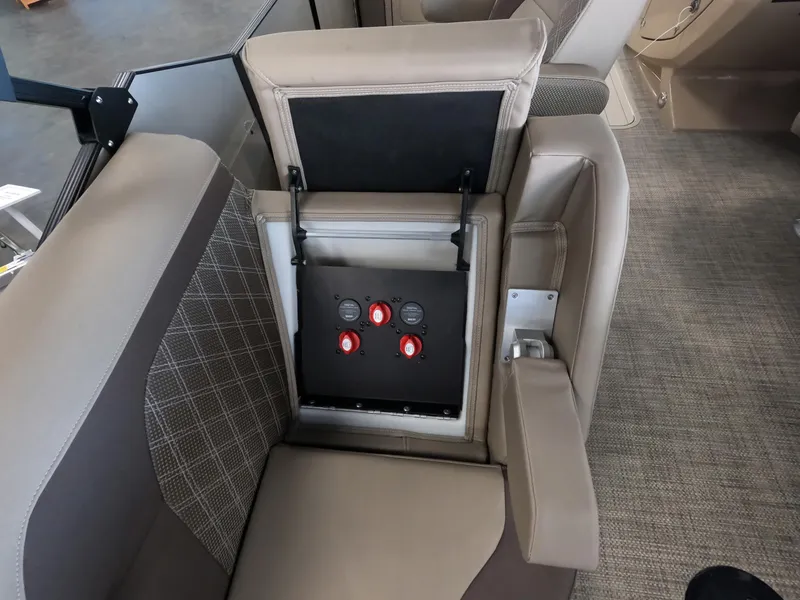 Slide: The Image of Vanderbilt 700T 2023 model boat seat with hidden control panel. - 20
