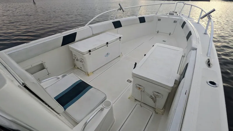 Slide: The Image of Al Dhaen 360 Open Fisher 2000 boat interior with seating and storage compartments. - 5