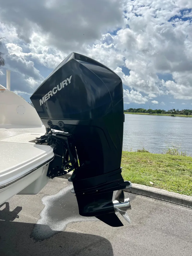 Slide: The Image of 2020 Sea Ray SDX 250 with Mercury outboard motor by a lake. - 6
