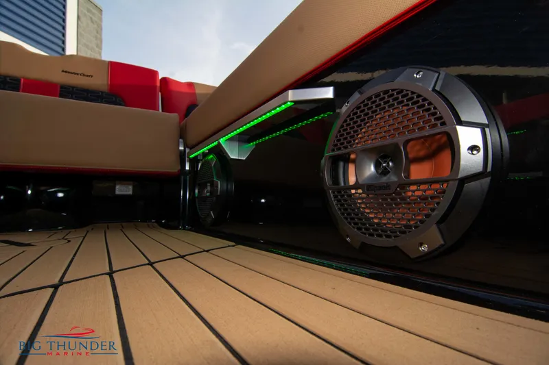 Slide: The Image of Interior of 2021 MasterCraft X24 boat with premium sound system and LED lighting. - 31