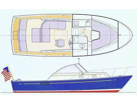 Slide: The Image of 2004 Hunt Yachts Surfhunter 29 helm with steering wheel, gauges, and captain's chair. - 2