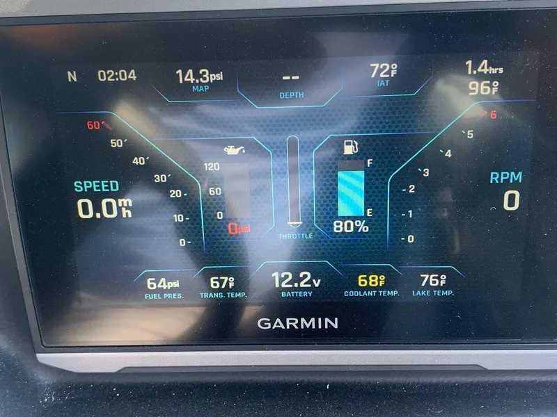 Slide: The Image of 2023 Axis T250 dashboard display showing speed, RPM, fuel, and temperature metrics. - 8