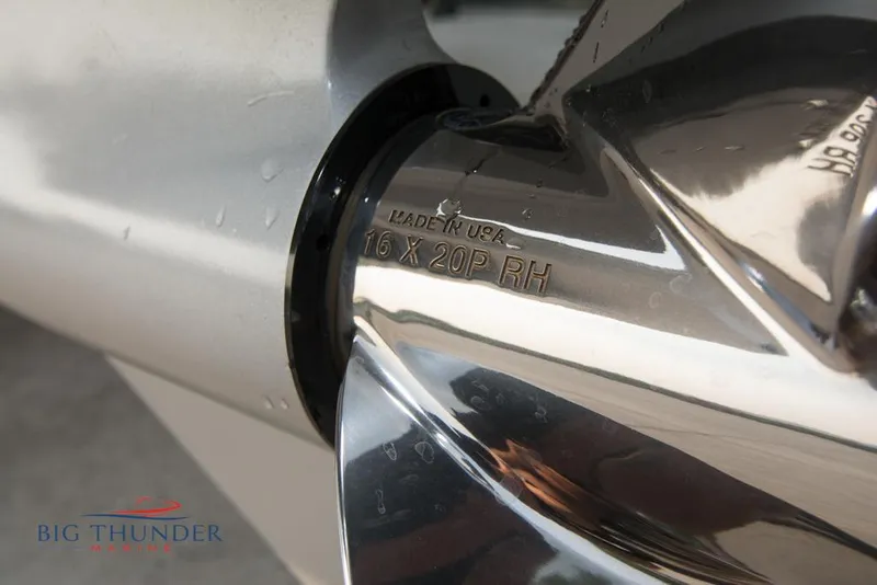 Slide: The Image of Close-up of a 2019 Donzi 41 GT boat propeller with Big Thunder Marine logo. - 13