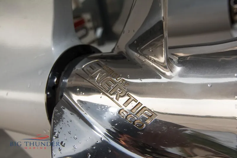 Slide: The Image of Close-up of a 2019 Donzi 41 GT boat propeller with Enertia ECO branding. - 14