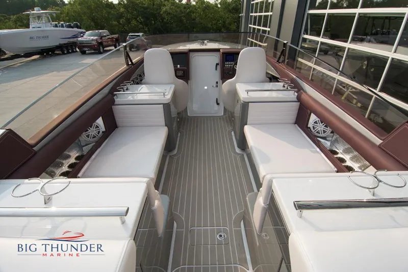 Slide: The Image of 2019 Donzi 41 GT boat interior with white seating, Big Thunder Marine. - 33