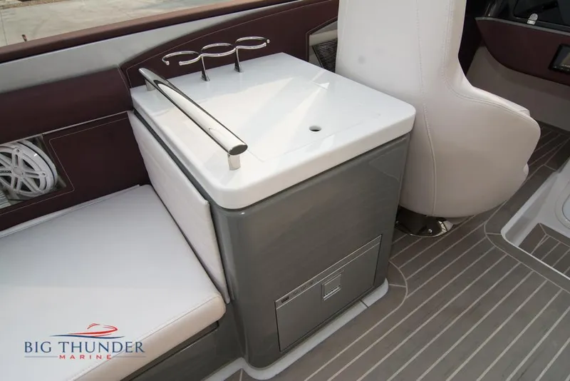 Slide: The Image of Interior of 2019 Donzi 41 GT boat with seating and storage. - 42