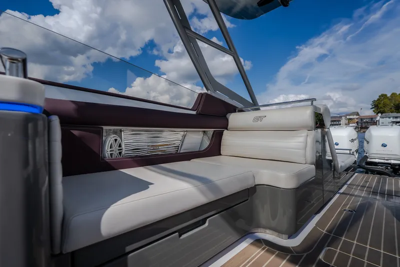 Slide: The Image of 2019 Donzi 41 GT boat interior with luxurious seating and modern design. - 31