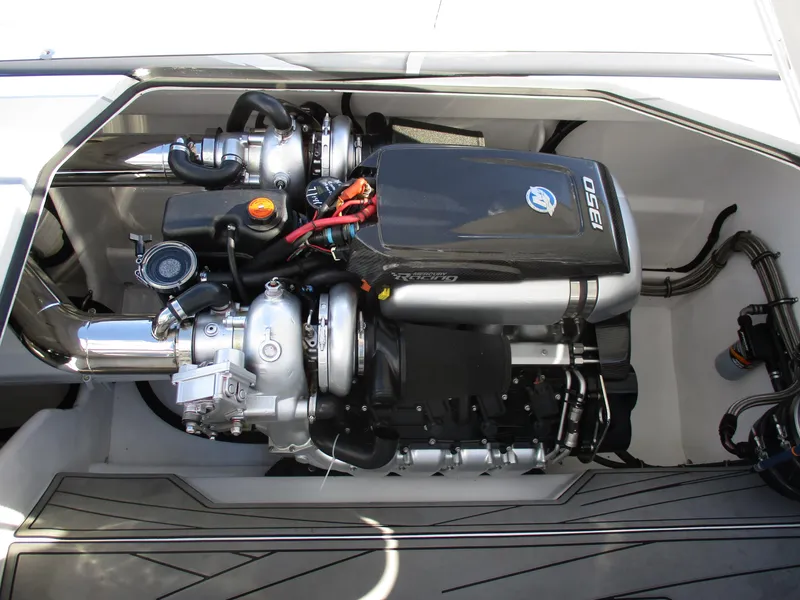 Slide: The Image of Skater 46 boat engine, 2015 model, high-performance marine engine in engine compartment. - 27