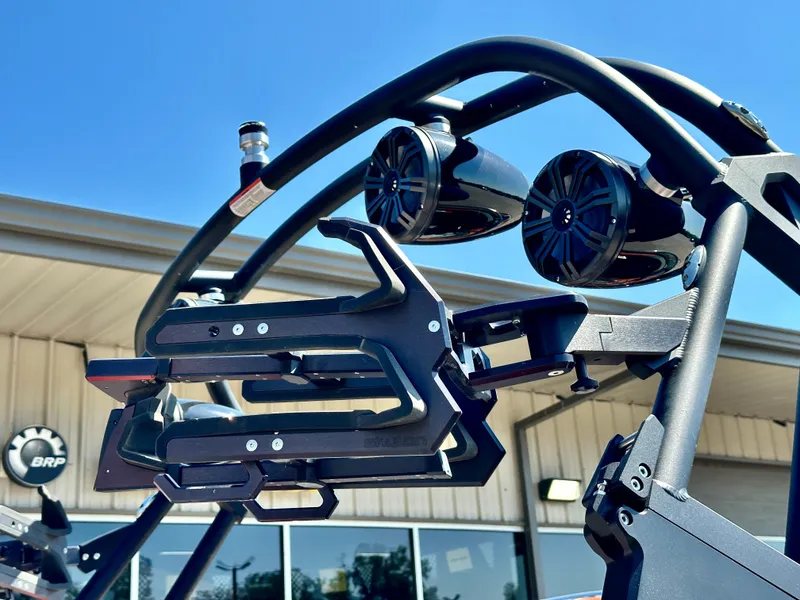 Slide: The Image of 2023 Sanger 237 SX wakeboard tower with speakers and board racks. - 19